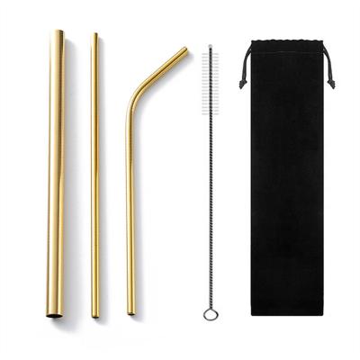 China JUJU Logo 304 Gold Stainless Steel Customized Reusable Portable Metal Viable Free Standing Straw Set for sale