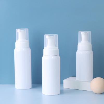 China Cosmetic Custom Screen Printing White Facial Cleanser 100ml PET Bottle Foam Pump Packaging Bottles for sale