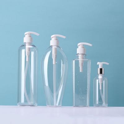 China Household Products Wholesale 500ml 1000ml Clear PET Round Boston Plastic Bottles With Pump For Hand Soap Shampoo for sale