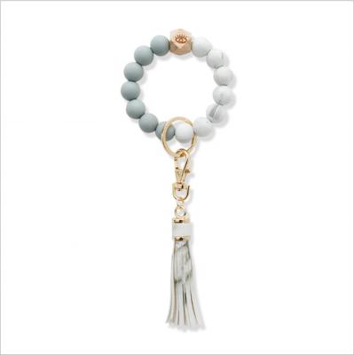 China Causal Silicone Bead Tassel Bangle Keychains, Wristband Bangle Bracelet Key Chain for sale