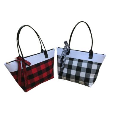 China The Other New Wholesale Monogram Travel Bag Buffalo Plaid Handbag Zipper Woman Tote Bags With Bow for sale