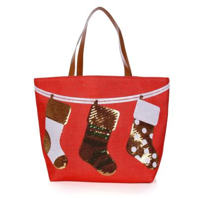 China Fashion Zipper Party Tree Candy Handled Socks Bags Xmas Gift Bags Christmas Tote Bags for sale