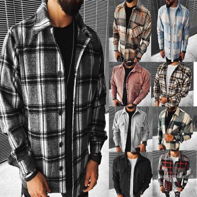 China Autumn Man Long Sleeve Anti-pilling Monogram Button-down Shirt Plaid Woolen Jacket Men's Casual Wholesale for sale