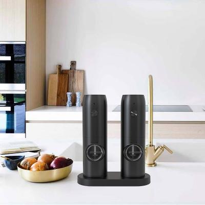 China MEIMOKA Sustainable Electric Salt and Pepper Grinder Set Battery Powered with LED Light and Storage Base for sale