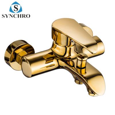 China Without Slide Bar SKL-0920G Single handle design wall mounted bath & shower bathtub faucet golden surface finished faucet for sale