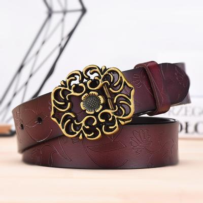 China New comfortable retro ladies leather smooth buckle belt, wild ethnic style for sale