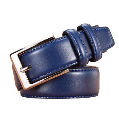 China Foreign trade fashion business casual dress pin buckle comfortable leather belt men's cowhide blue belt cowhide belt border customization for sale