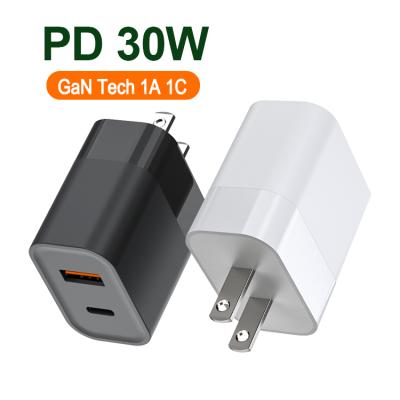 China Durable Fast Charging Dual Port Type Universal USB Type C Wall Charger 30W Mobile Chargers Gan for sale