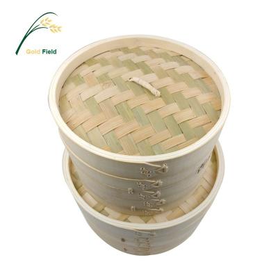 China Wholesale Multilayer Sustainable Round Chinese Bamboo Food Steamer Viable With Laser Logo for sale