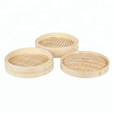 China Portable Sustainable 2 Tier Natural Round Bamboo Steamer Sustainable for sale