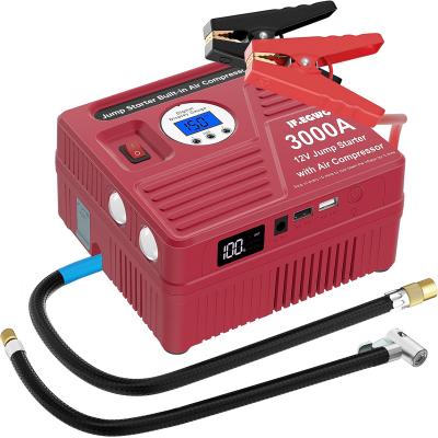 China Multifunction 6 In 1 Emergency Kit 12v Auto Air-Compressors 3000 Peak Jump Starter Car Amps And Tire Compressor for sale