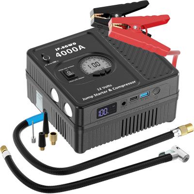 China Multifunctional 6 in 1 Newest Design 4000A 12V Car Jump Starter with Compressor Function for sale