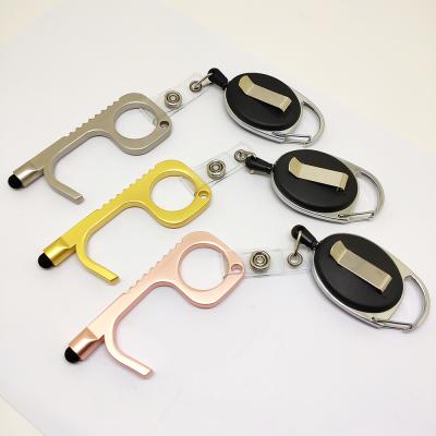 China Custom Logo Metal Contactless Touch Free Door Opener Tool No Touch Key Chain Key Chain for sale