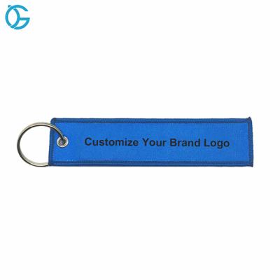 China Europe Business Tag No Minimum Custom Key Ring Woven Brand Tag Logo Keychains Key Chain Embroidery Fabric for sale