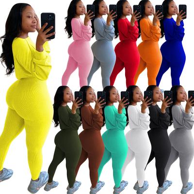 China 2021 Autumn Breathable Women Clothes 2 Piece Set Tracksuit Crop Top And Pants Sports Suit for sale