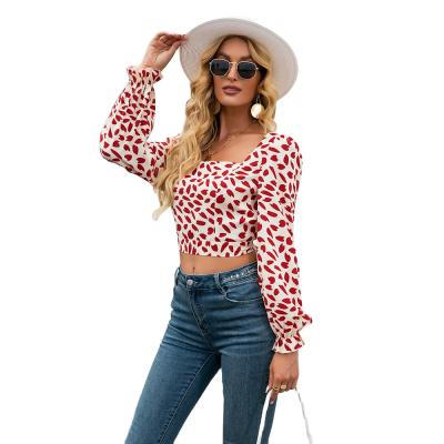 China Breathable Square Collar Long Sleeve Summer Ladies Blouses Shirts for sale