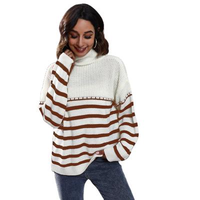 China Breathable OEM Striped Design Women Turtle Neck Ladies Pullover Sweater for sale