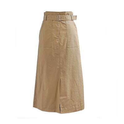 China Wholesale Anti-Static Long Skirts Casual High Waisted Women Belted Pockets Cargo Skirts for sale