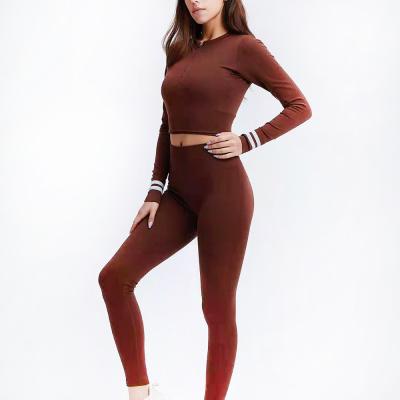 China Breathable High Waist Long Sleeve Sports Zipper Yo Gym Yoga Leggings Workout Sets 2 Pieces Wear Seamless Jogging Yoga Fitness Set For Women for sale