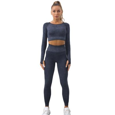 China Women Breathable Workout Shirt Gym Wear Two Piece Set Top Fitness Sportswear Women Pants Sports Set Seamless Sweatsuit Women for sale