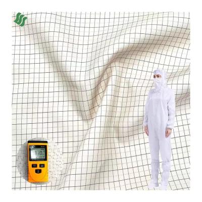 China Anti-Static 5mm grid industrial waterproof antistatic 98% polyester 1% steel 1% carbon fiber fabric for workwear for sale