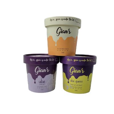 China Disposable Company Logo Printed Gelato Cup 12oz 16oz Paper Cup With Paper Lid And Plastic Spoon for sale