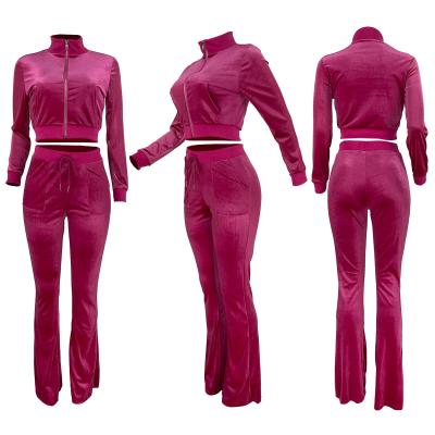 China Waterproof 2 Piece Suits Loungewear Rocket Pants Velvet Fall Women Clothing Velvet Two Piece Sets for sale