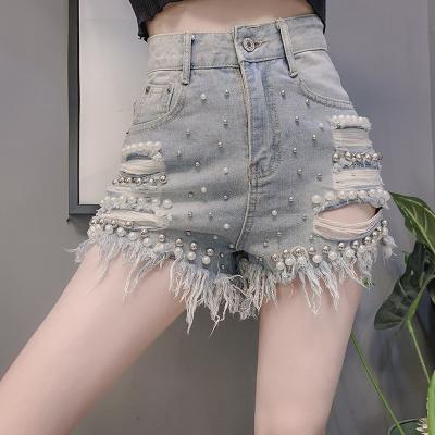 China QUICK DRY multifunctional distressed feminino blue jeans for high waist denim shorts women wholesales for sale