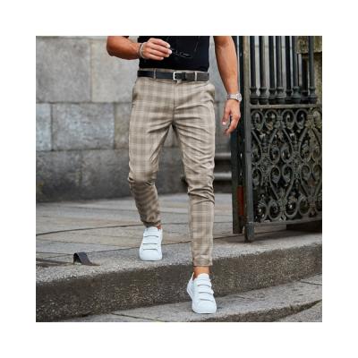 China 2021 HOT New Leisure DFG Men's Skinny Pants Plaid Casual Twill Pants Slim Fit Stretch Pants Men for sale