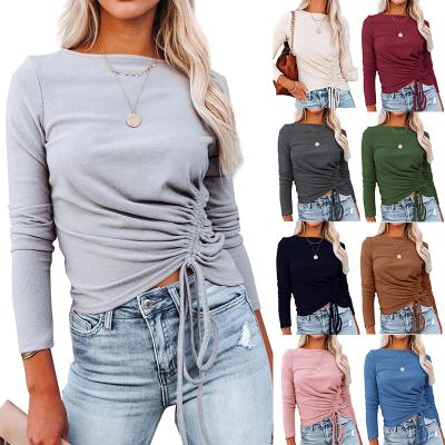 China DFG Breathable Drawstring Woman Tops Fashionable Fall 2021 Women Clothes Women Blouse Shirt for sale