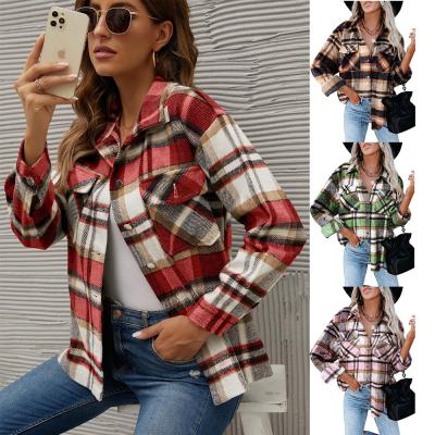 China DFG Breathable Pocket Plaid Woman Tops Fall 2021 Women Clothes Fashion Women Blouse Shirt for sale