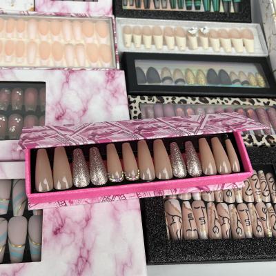 China Square Rack Custom Bulk Logo Short French Artificial Fingernails Diamond Butterfly Long Nails Press On Tips Acrylic Rhinestone Fake Nails for sale