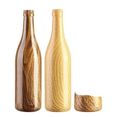 China Factory 75cl Glass Bottles China Style Wood Grain Beverage Wooden Model Wine Beer Bottle for sale