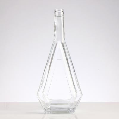 China Single Super Beverage Flint 700ml Rhombus Shape Wine Liquor Glass Bottle With 750ml Brandy Liquor Whiskey Bottles for sale