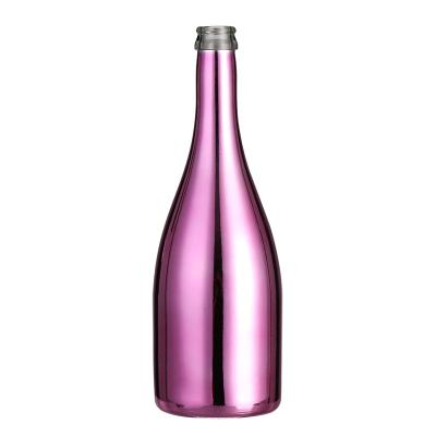 China Wholesale Beverage Glass Wine Bottle Personalized Champagne Glass Bottle With Polymer UV Pink Cap for sale