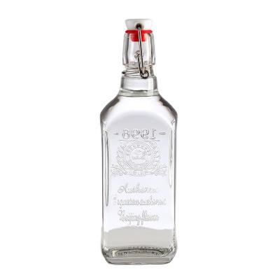 China Custom Beverage 750ml Empty Square Shape Wine Bottle Luxury Frosted Clear Glass Vodka Bottle Manufacturers With Cork for sale