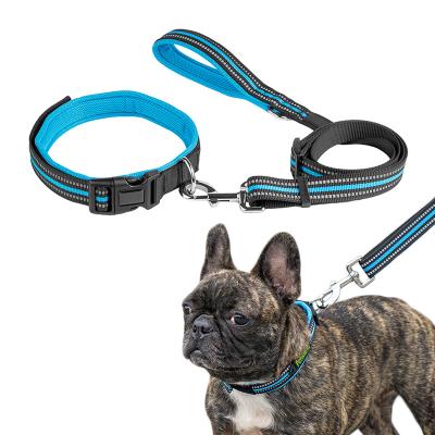 China New Arrival Fashion Style Manufacturer Durable Using Nylon Padded Reflective Breathable Black Blue Dog Collar Pet Leash for sale