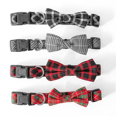 China Manufacturer New Designer Plaid Multicolor Nylon Strap DETACHED Bow Tie PETISLAND Adjustable Pet Collar For Puppy Walk for sale