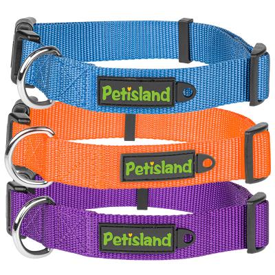 China Custom DETACHED Name Decoration Rubber Logo Single Layer Nylon Strap Plating D Ring Dog Collar for sale