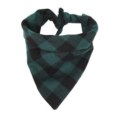 China Manufacturer Wholesale Customized Logo Designer Green Red Plaid Pattern Cotton Viable Pet Bandana For Dog for sale