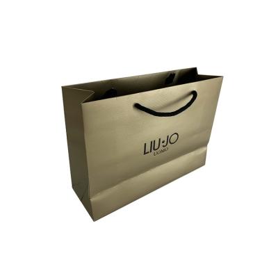 China Cheap Custom UV Printing Recycled Eco-Friendly Disposable LOGO Gold Shopping Paper Bag For Clothes Gift With Twisted Handle for sale