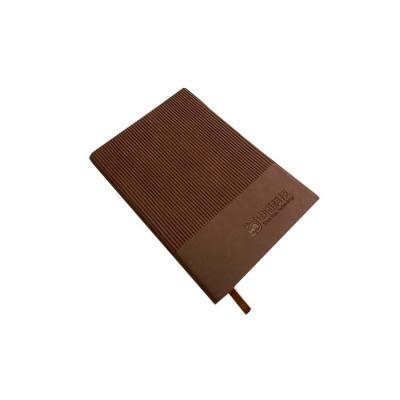 China Hot Sale Embossed Logo PU Cover Brown Leather Notebook a5 Hardcover Book with Ribbon for Office Supplies for sale