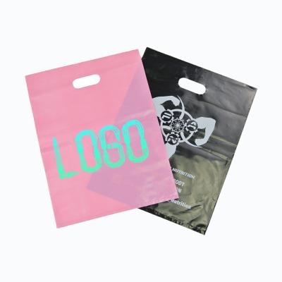 China Wholesale Handle Retail Merchandise Plastic Packaging Moisture Proof Die Cut Bags With Custom Printed Logo for sale