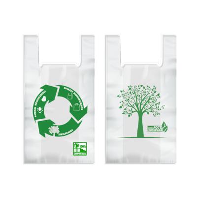 China Custom Printed Compostable Plastic Bag Eco Heat Seal Cornstarch Grocery Carry Packaging Tshirt Shopping Biodegradable Moisture Proof Bag With Logo for sale