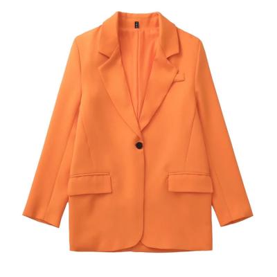 China Wholesale Custom Made Women's Medium Length Blazer Spring Autumn Pockets Orange Korean Loose Suit Commuter Loose for sale