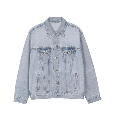 China Viable Mens Denim Jacket Light Wash Casual Classic Cool Denim Jacket Simple Basic Trucker Jacket for sale