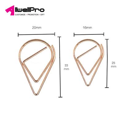 China Customized Handsome Metal Drop Shape Paper Clip Funny Silver Gold Landmark Office School Stationery Supplies for sale