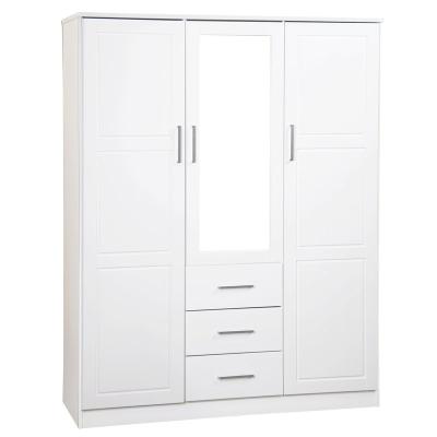 China Modern Design 3 Drawers PVC Modern Bedroom Furniture White Wardrobe Cabinet With Mirror for sale