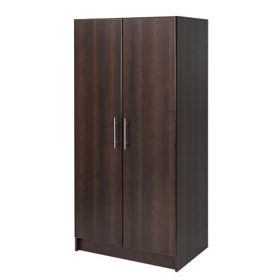 China Modern Brown 2 Door Panel Wood Wardrobe Cabinet For Bedroom 2 Fixed Shelves And 1 Hanging Rod for sale