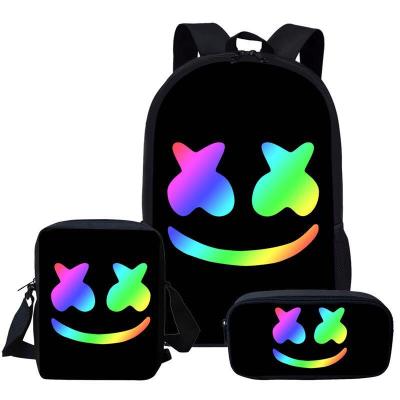 China Colorful Waterproof Hot Selling DJ Marshmello Backbag 3pcs/set Kids Cool DJ School Bag for sale